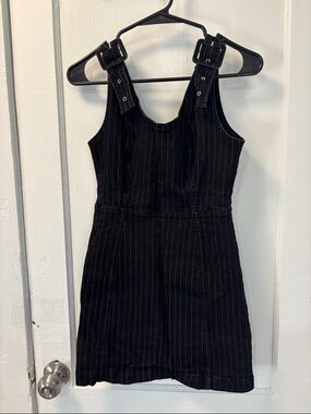 Urban Outfitters Black Pinstripe Pinafore Dress with Buckle Straps size medium